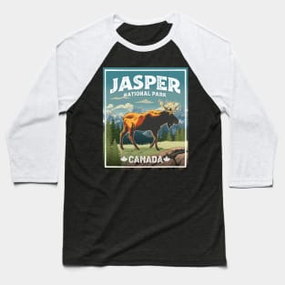 Jasper National Park Moose Vintage Look Baseball T-Shirt